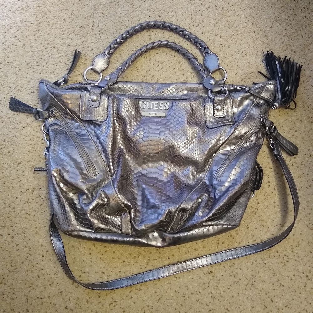 Silver Guess Hobo Shoulder Bag